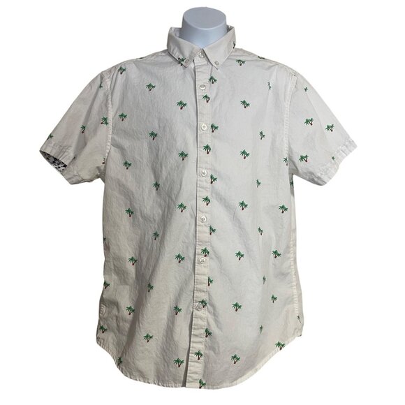 Denim Flower Ricky Singh White Palm Tree Button Up Golf Shirt Slim Fit Medium - Picture 1 of 6